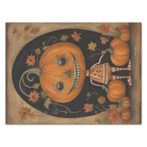 Harvest Magic Folk Art Pumpkin Head Decoupage  Tissue Paper