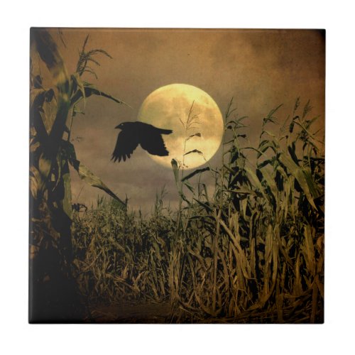 Harvest Moon crow Ceramic Tile