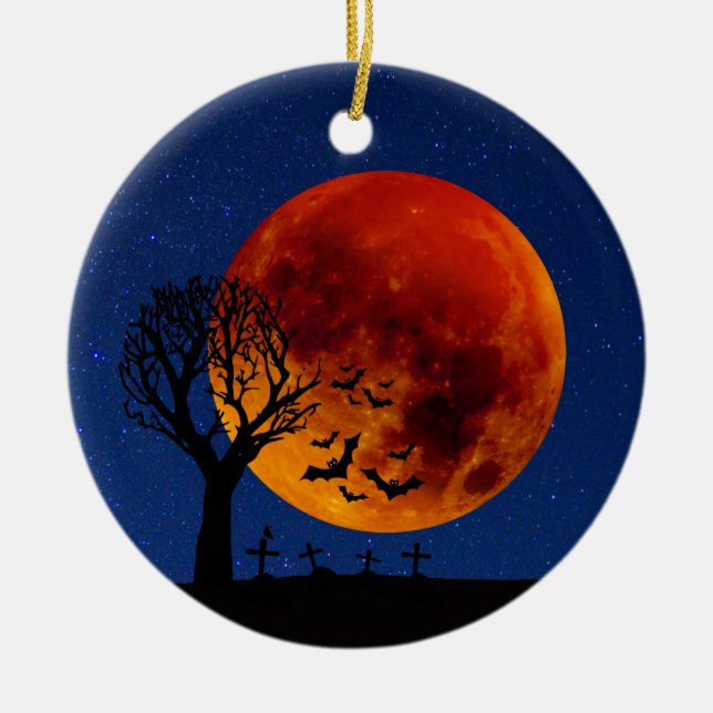 Harvest Moon Halloween Ceramic Ornament (Front)