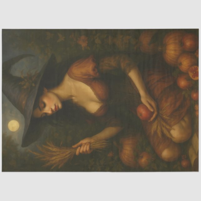 Harvest Moon Witch – Autumn Gothic Fantasy Art  Tissue Paper (Front)