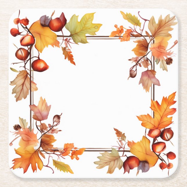 Harvest of Fall: Wreath Harvest Square Paper Coaster (Front)