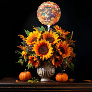 Harvest Orange Cat Autumn Leaves Thanksgiving Balloon