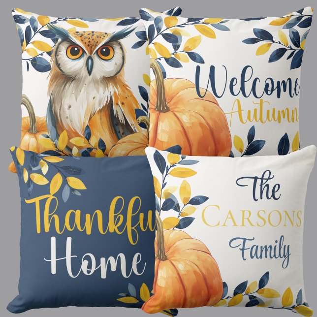 Harvest Owl & Autumn Glow Reversible Throw Pillow (Creator Uploaded)