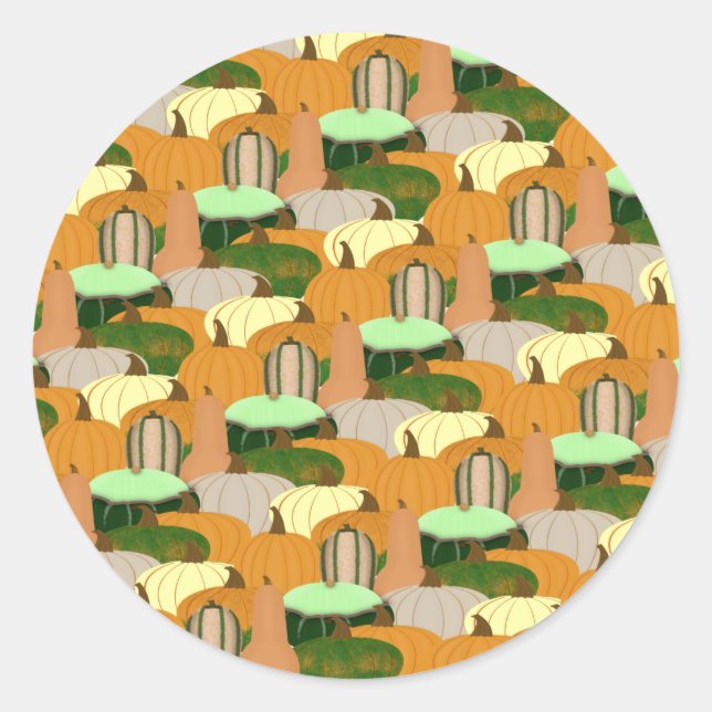 Harvest Pattern Autumn Squash Classic Round Sticker (Front)