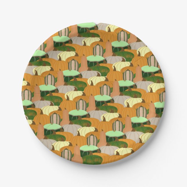 Harvest Pattern Autumn Squash Paper Plates (Front)