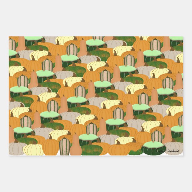 Harvest Pattern Autumn Squash  Wrapping Paper Sheets (Front)