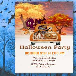 Harvest Pickup Truck Halloween Birthday Party Invitation