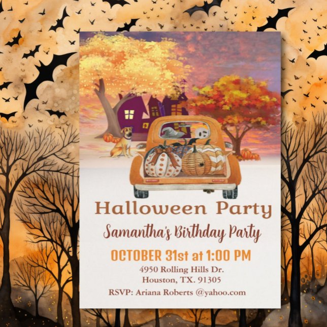 Harvest Pickup Truck Halloween Birthday Party  Invitation (Creator Uploaded)