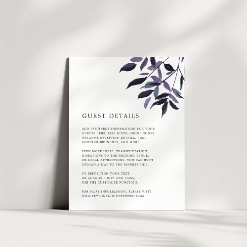 Harvest Plum Wedding Guest Details Card
