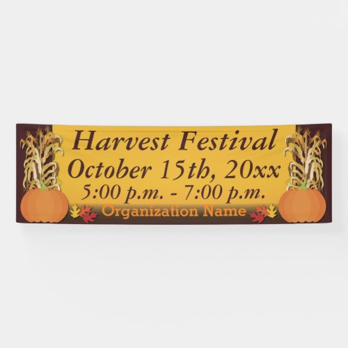 Harvest Pumpkin and Corn Stalks Banner