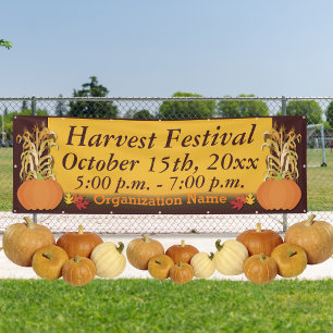 Harvest Pumpkin and Corn Stalks Banner