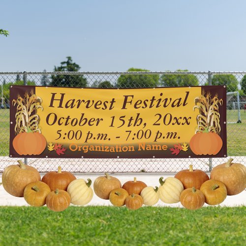 Harvest Pumpkin and Corn Stalks Banner