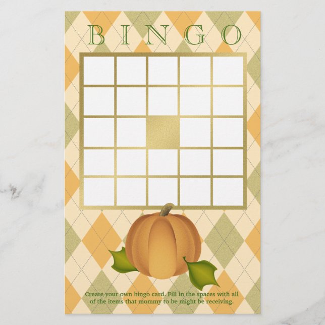 Harvest Pumpkin Argyle Baby Shower Bingo (Front)