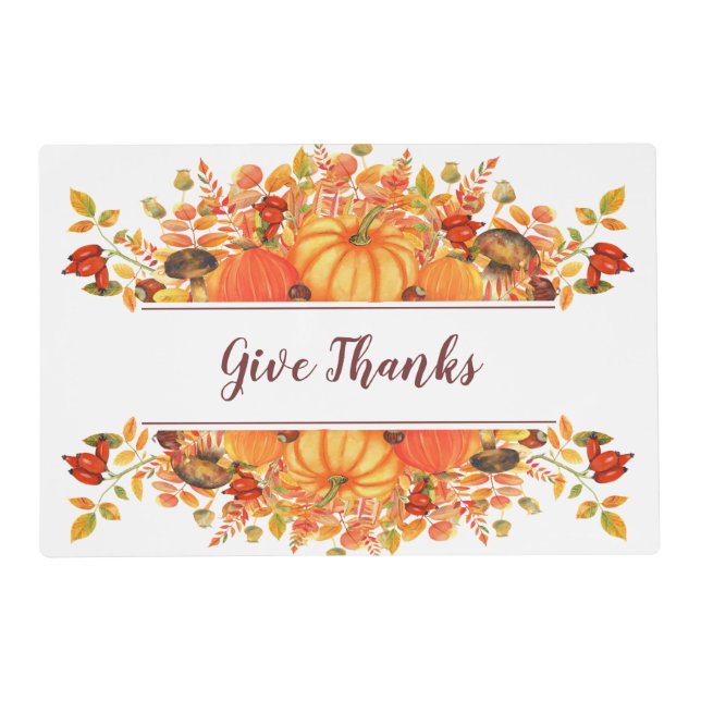 Harvest Pumpkin Border Thanksgiving Placemat (Front)