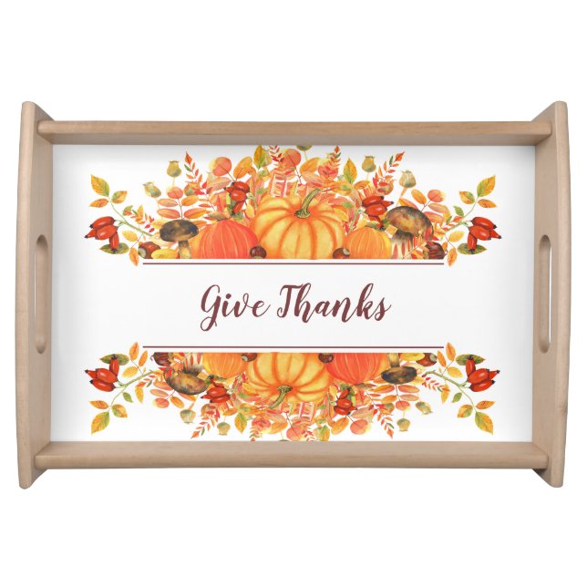 Harvest Pumpkin Border Thanksgiving Serving Tray (Front)