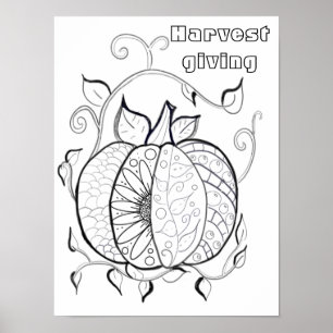 Harvest pumpkin coloring poster
