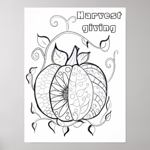 Harvest pumpkin coloring poster