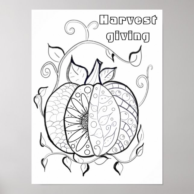 Harvest pumpkin coloring poster (Front)