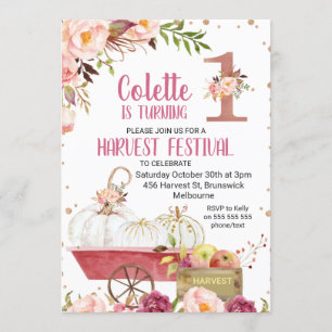 Harvest Pumpkin First Birthday Invitation