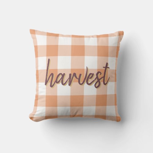 Harvest Pumpkin Orange Gingham Check Pattern Outdoor Pillow
