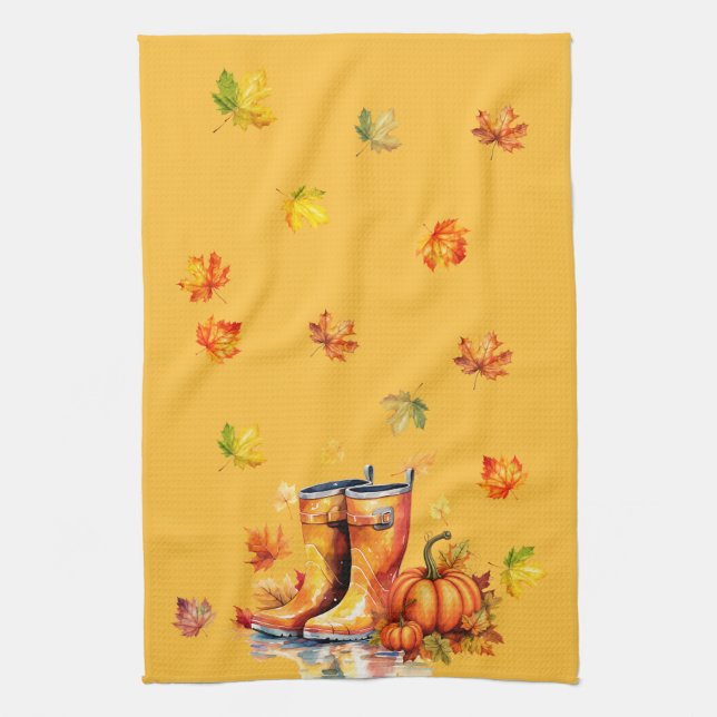 Harvest Pumpkin Patch - Fall Rain Boots  Kitchen Towel (Vertical)