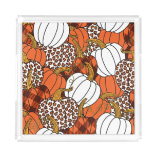 Harvest Pumpkin Patchwork Vintage Pattern Acrylic Tray