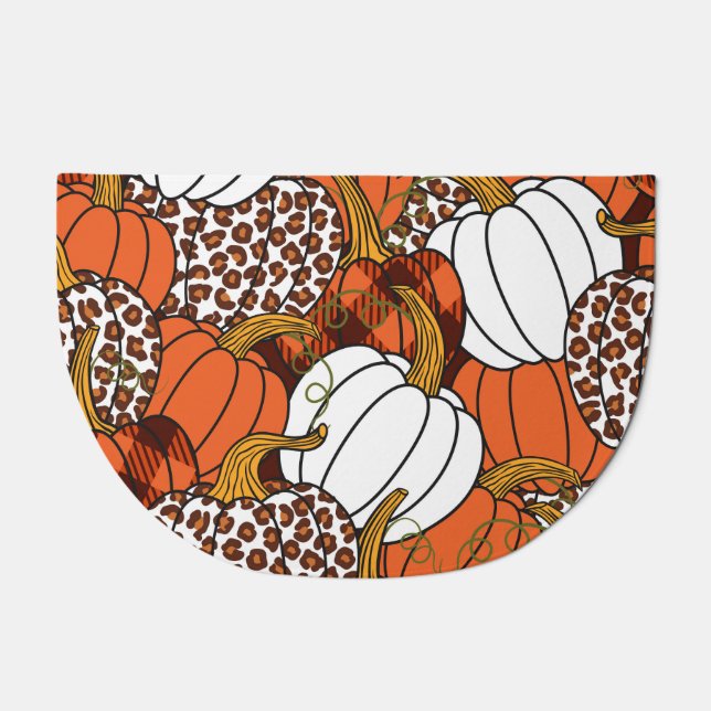 Harvest Pumpkin Patchwork Vintage Pattern Doormat (Front)