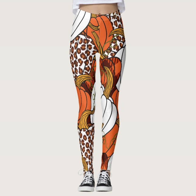 Harvest Pumpkin Patchwork Vintage Pattern Leggings (Front)