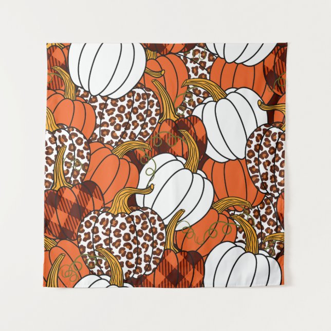 Harvest Pumpkin Patchwork Vintage Pattern Tapestry (Front)