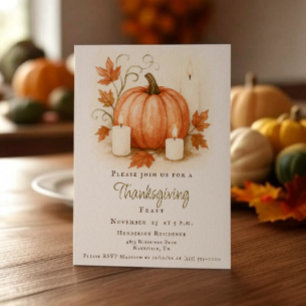 Harvest Pumpkin Thanksgiving Dinner White Invitation