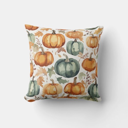 Harvest Pumpkin Watercolor Themed  Throw Pillow