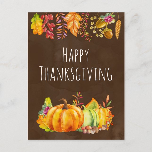 Harvest Pumpkins and Autumn Foliage Border Holiday Postcard (Front)