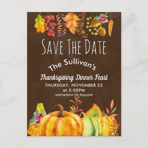 Harvest Pumpkins and Autumn Foliage Border STD Announcement Postcard