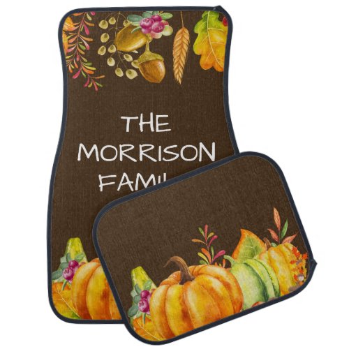 Harvest Pumpkins and Autumn Leaves Border Car Floor Mat