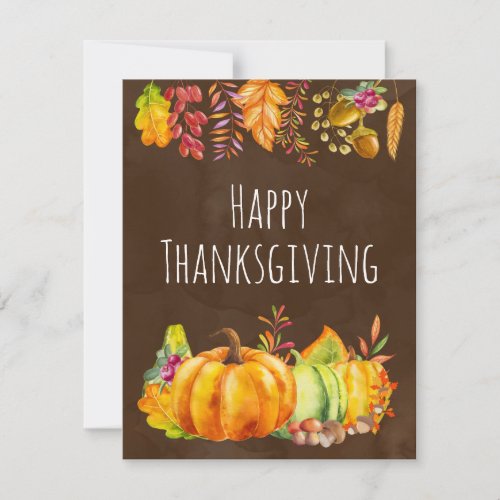 Harvest Pumpkins and Autumn Leaves Border Holiday Card