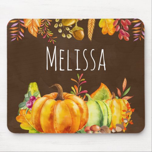 Harvest Pumpkins and Autumn Leaves Border Mouse Pad
