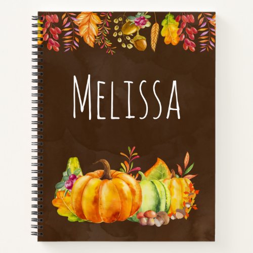 Harvest Pumpkins and Autumn Leaves Border Notebook