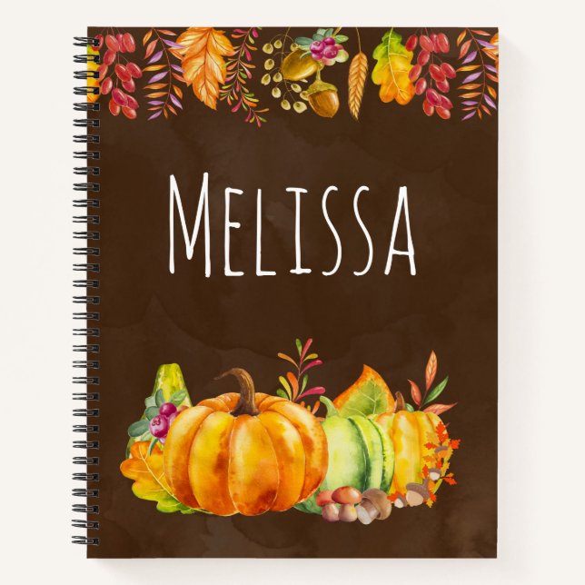Harvest Pumpkins and Autumn Leaves Border Notebook (Front)