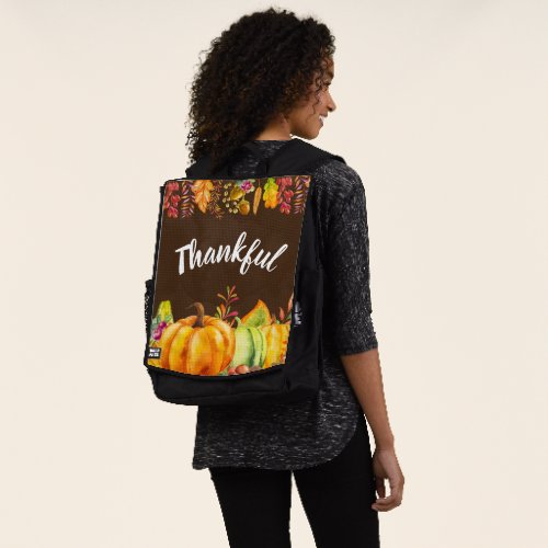 Harvest Pumpkins and Autumn Leaves Border Thankful Backpack