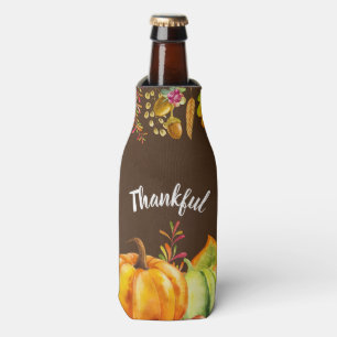 Harvest Pumpkins and Autumn Leaves Border Thankful Bottle Cooler