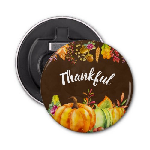 Harvest Pumpkins and Autumn Leaves Border Thankful Bottle Opener