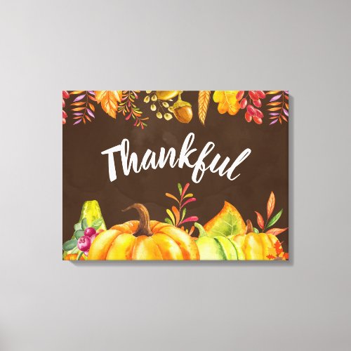 Harvest Pumpkins and Autumn Leaves Border Thankful Canvas Print