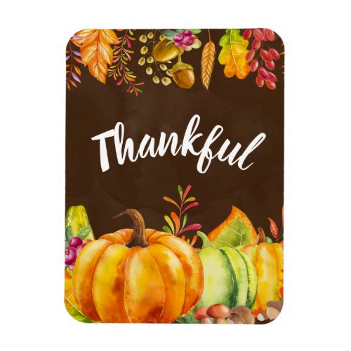 Harvest Pumpkins and Autumn Leaves Border Thankful Magnet