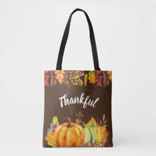 Harvest Pumpkins and Autumn Leaves Border Thankful Tote Bag