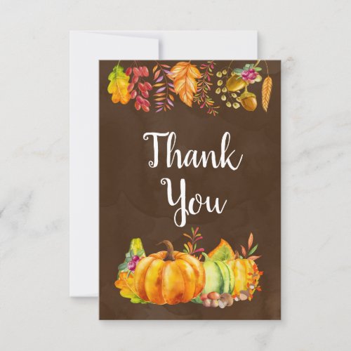 Harvest Pumpkins and Autumn Leaves Border Thanks Thank You Card