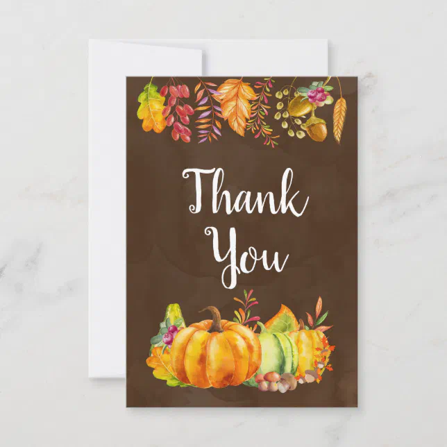 Harvest Pumpkins and Autumn Leaves Border Thanks Thank You Card | Zazzle