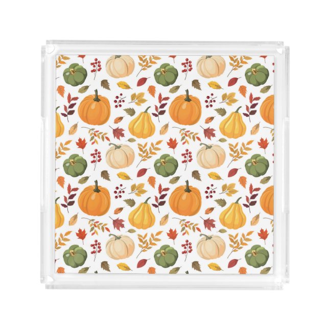 Harvest Pumpkins and Autumn Leaves Pattern Acrylic Tray (Front)