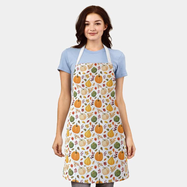 Harvest Pumpkins and Autumn Leaves Pattern Apron (Worn)