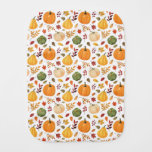 Harvest Pumpkins and Autumn Leaves Pattern Baby Burp Cloth