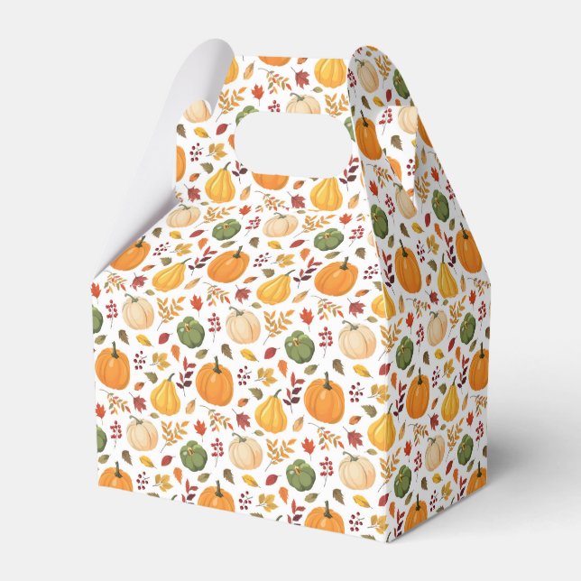 Harvest Pumpkins and Autumn Leaves Pattern Favor Boxes (Front Side)